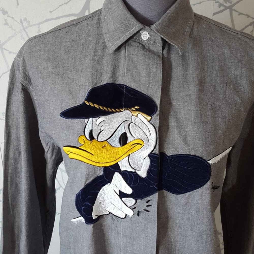 Segreta By Emmanuel Schvili Vtg Donald Duck Embroidered Button Front Shirt View 2